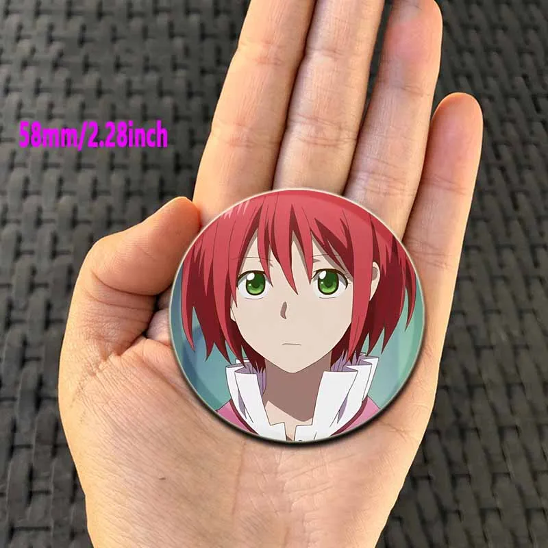 58/44mm Anime Snow White with The Red Hair Brooches Creative Round Lapel Pins Cartoon Characters Badge Jewelry Accessories Gifts