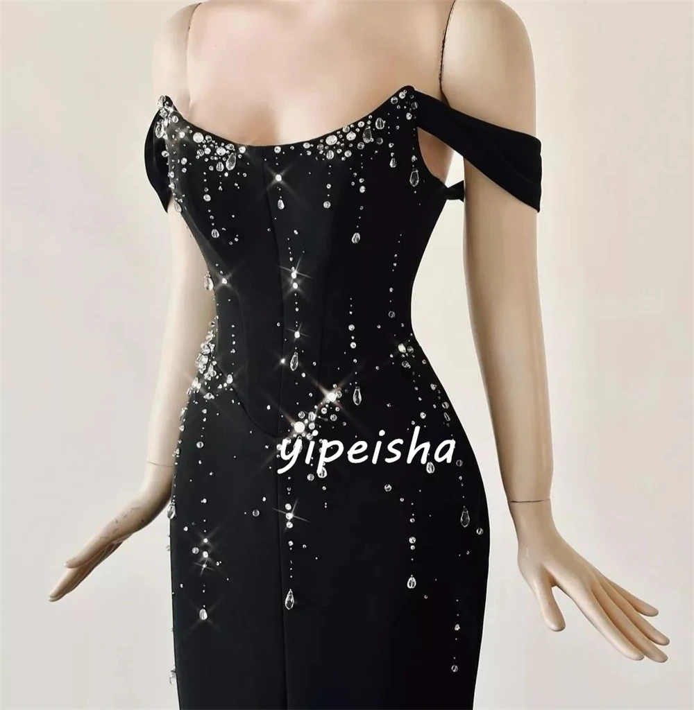 Jersey Rhinestone Clubbing Sheath Off-the-shoulder Bespoke Occasion Gown Midi Dresses