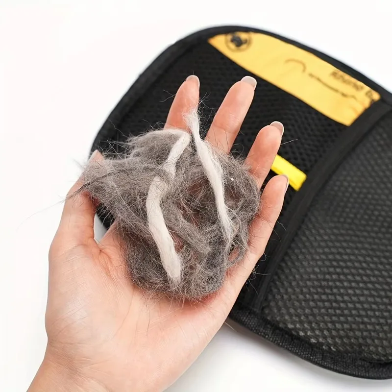 Guantes Grandes de Polipropileno para el Cuidado de Mascotas, Negros con Detalles Amarillos, Guante Antiestático para Limpiar el Pelo de Gatos, para el Cuidado Diario