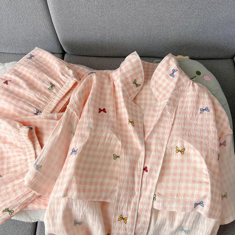 Hello Kitty Women's Pajamas Three-Piece Short-Sleeved Suit with Chest Pad Shorts Comfortable Home Clothes Can Be Worn Outside view 2