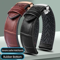 Genuine Leather Watchbands 19/20/21/22mm Rubber Bottom Watch Waterproof Outdoor Sports Watchband for Tissot Omega Rolex