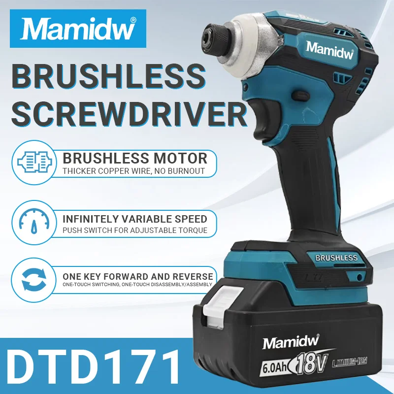 

Mamidw DTD171 18 В Аккумуляторная ударная отвертка Бесщеточная электрическая дрель-отвертка Электроинструменты по дереву/вольту/Т-резу для аккумулятора Makita PIN