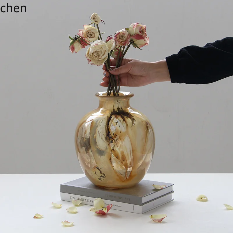 Zml vase - cloud texture planet series ink wash glass vase - home decor chinese style