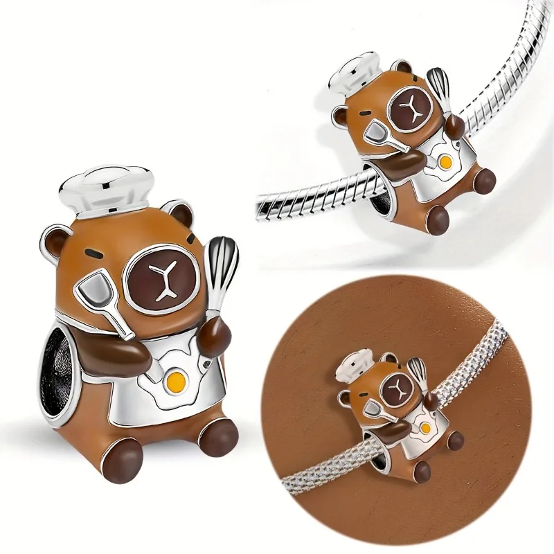 925 Silberbeschichtete Niedliche Capibala-Welpen-Hamster-Tier-Serie Perlen für DIY-Armbänder Hochwertige Feine Schmuckherstellung Geschenk