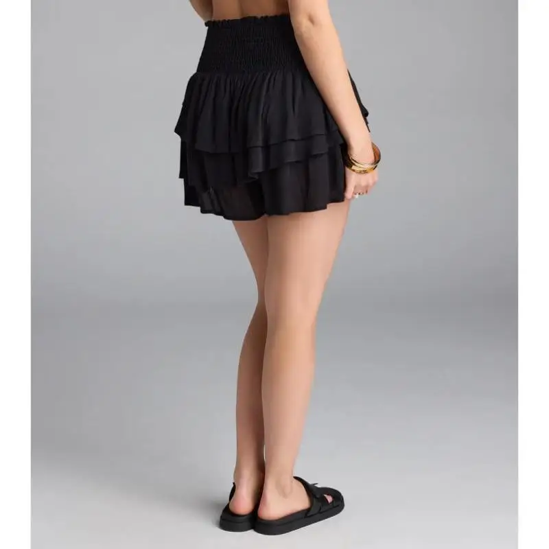 Cute Ruffled Smoed orts Cross-Border Mid-Low Waist Umbrella Pants PVC Material Other Material 00% Women's Casual Pants