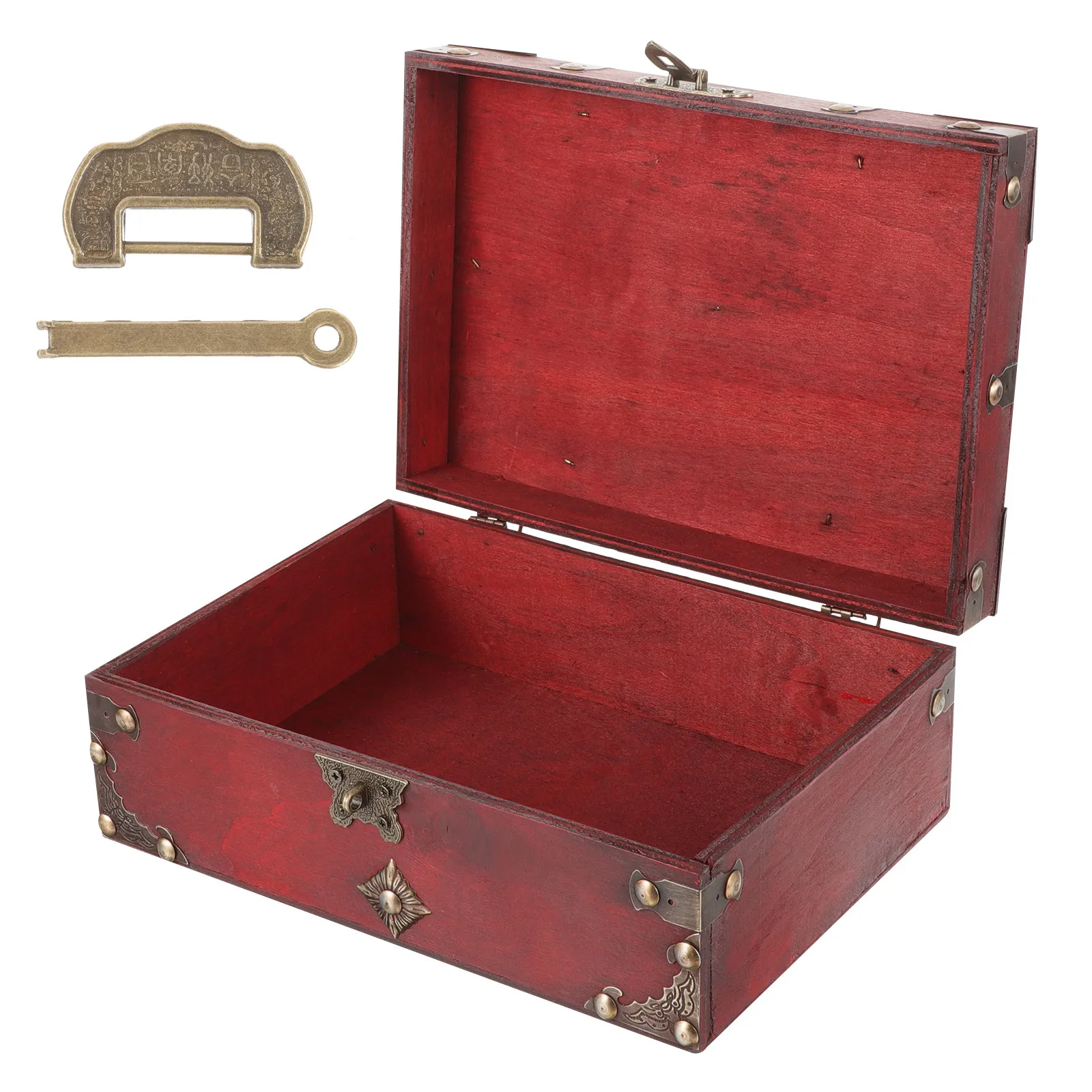 Wooden Jewelry Box Style Lock Retro Design Jewelry Organizer Case for Travel Desktop Storage Trinket Box