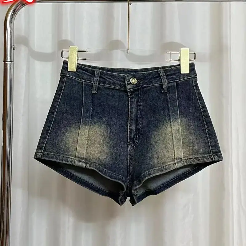 Mini shorts jeans azul feminino, moda vintage, calça curta de cowboy coreano, jeans Y2K, roupas de verão, moda dos anos 2000, 2024