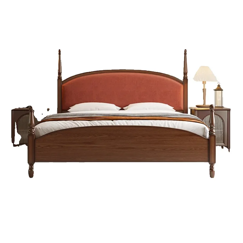 

French retro solid wood bed double bed 1.8 meters small apartment master oak American bed high-end