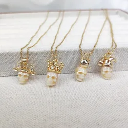 Europe and America Gold Color Crown White Bone Carving Skull Necklace UNISEX Hip Hop Party Eye-catching Jewelry Necklace
