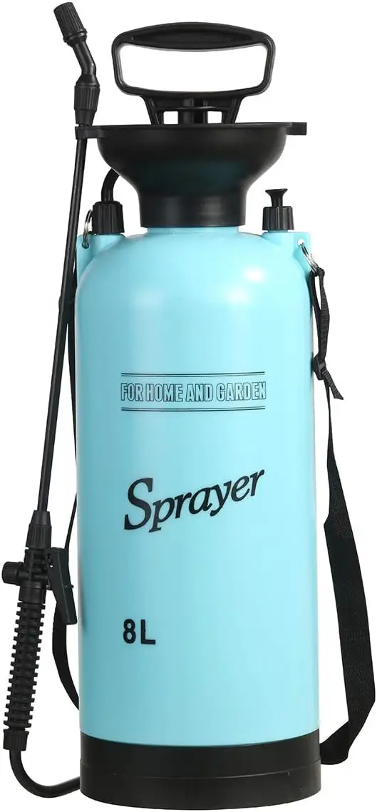 Lawn and Garden Portable Sprayer 2 Gallon/8 L- Pump Pressure Sprayer includes Shoulder Strap Blue.