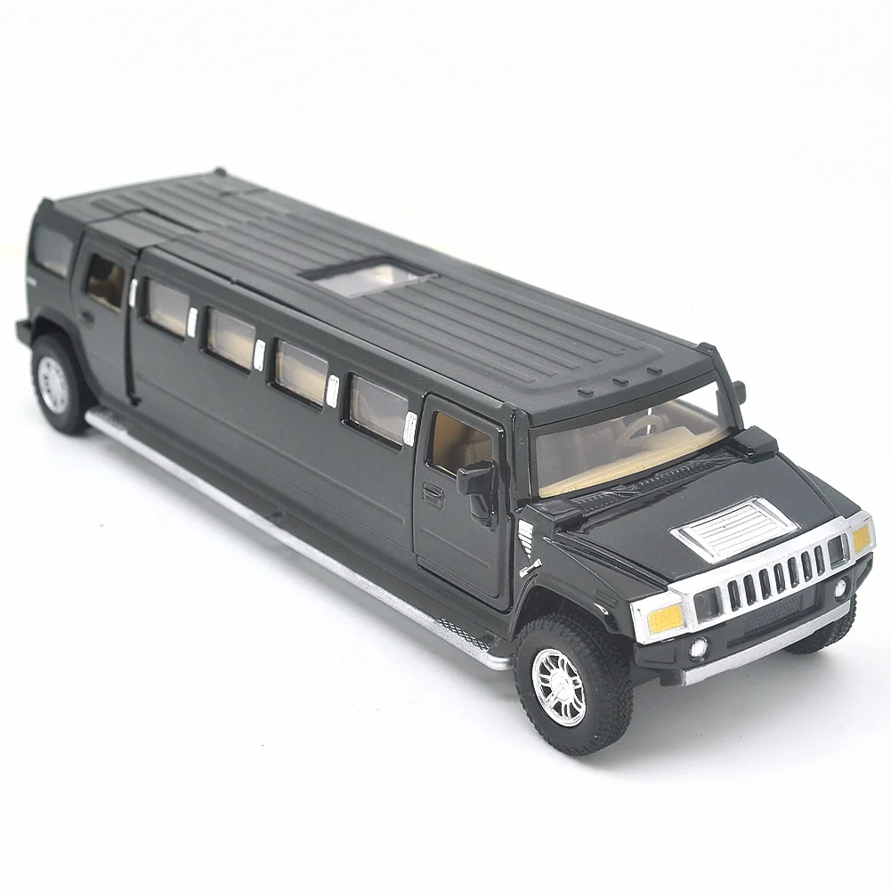 Alloy Hummer H2 Lengthen Limousine Metal Diecast Car Model Sound and Light Pull Back Flashing Musical Kids Toy Vehicles