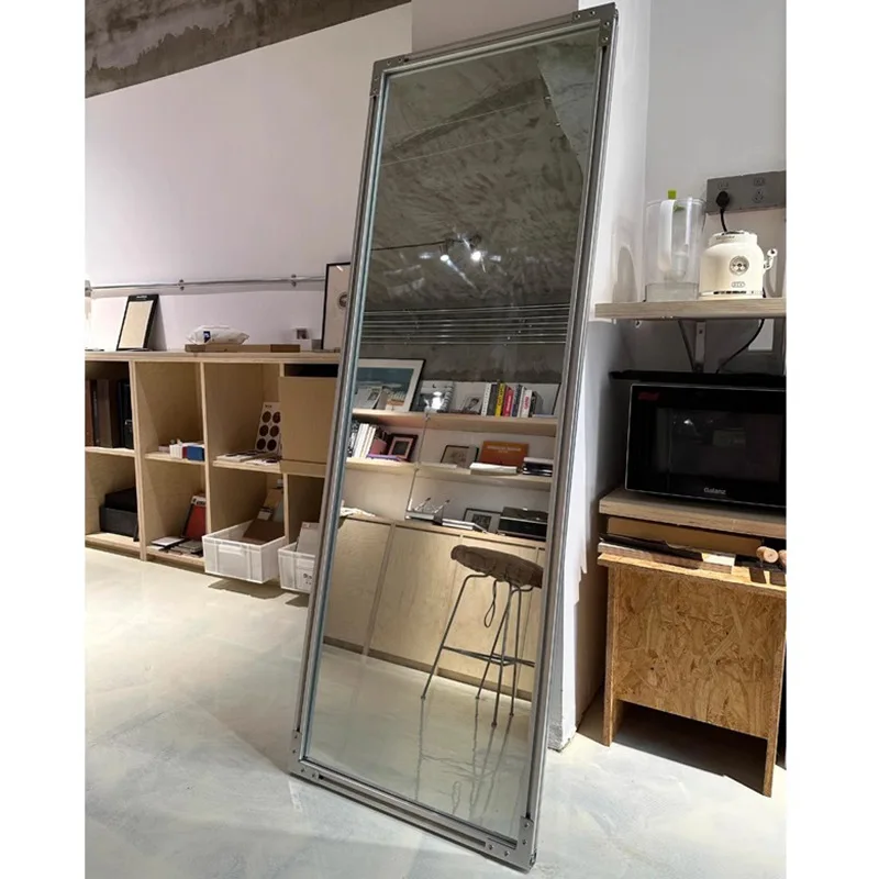 Yjq full-body mirror aluminum profile frame floor-to-ceiling against the wall high-end metal full-length  bedroom makeup mirror