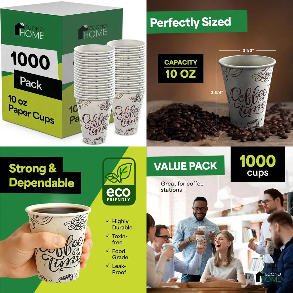 

Disposable 10 oz Paper Cups 1000 Pack - Ideal for Coffee, Tea, Cold Drinks, Water, and Juice in Bulk