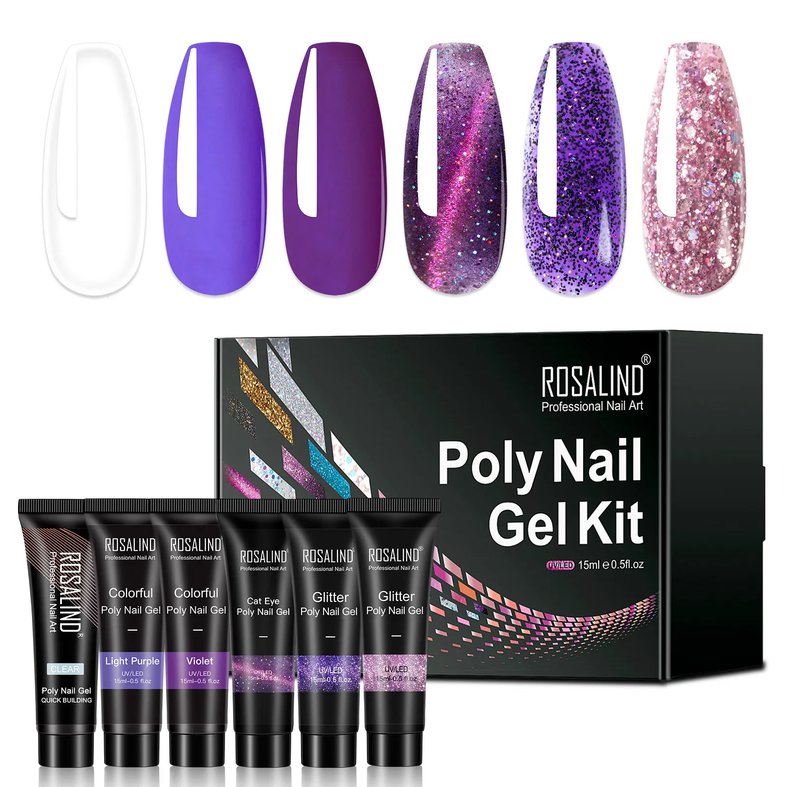 

ROSALIND Professional Nail Gel Polish Set Poly Nail Extension Kit Cat Eyes Nail Extension Nail Art Builder Manicure Accessories