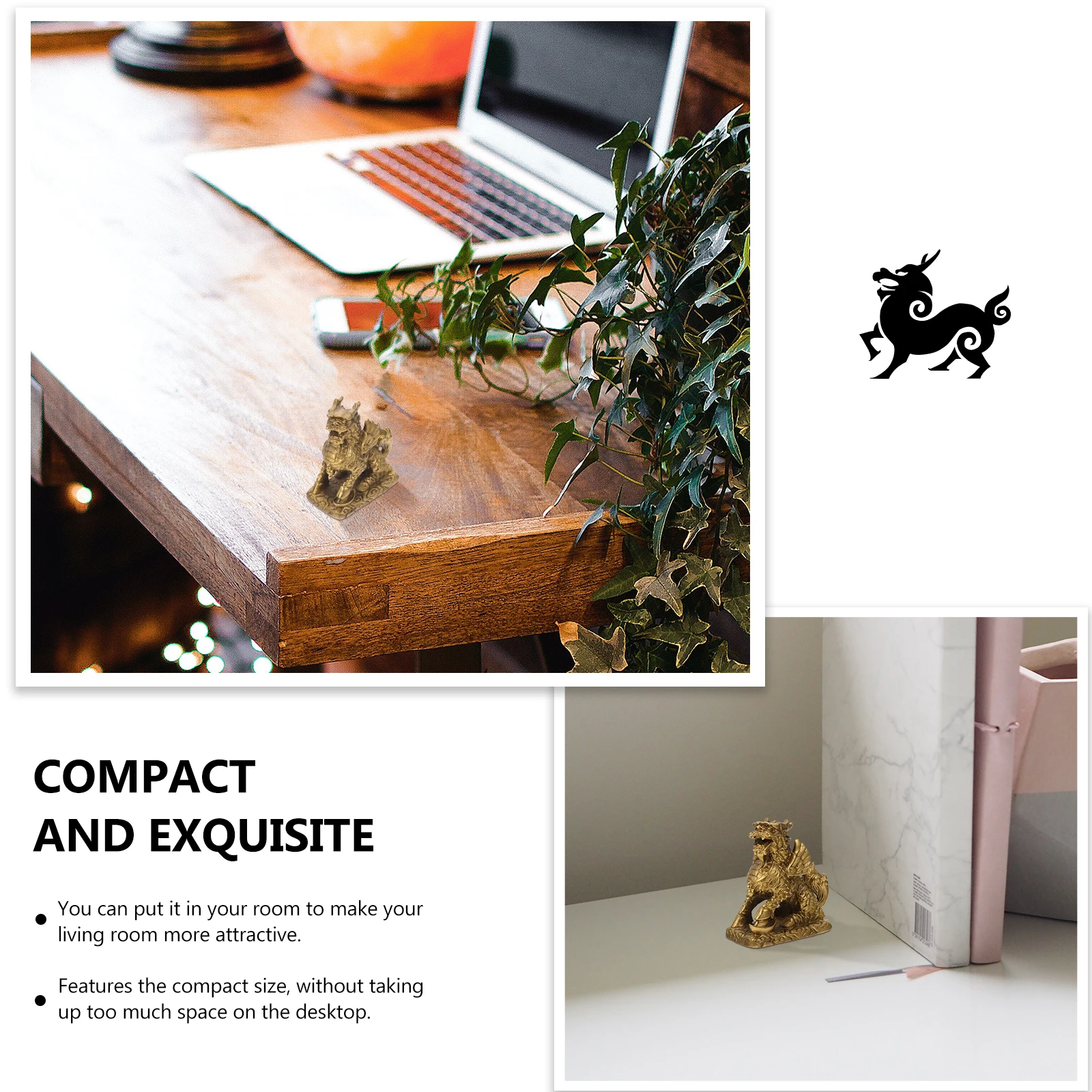 

Golden Copper Kylin Ornament for Desk Car Home Decor Propitious Indoor Statue Decorative Kylin Sculpture Energy Boosting