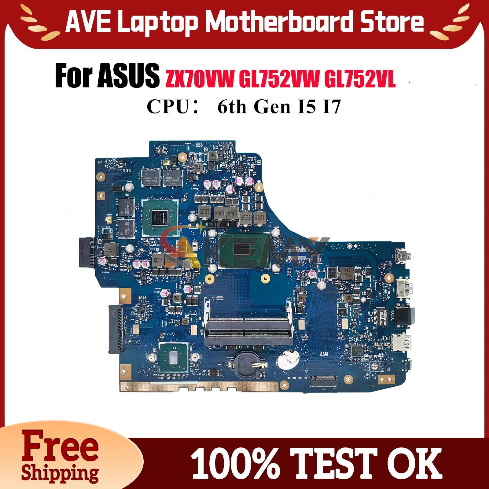

GL752VW Laptop Motherboard For ASUS ROG Strix GL752V ZX70VW GL752VW GL752VL Notebook Mainboard With I5 I7 CPU 100% tests OK stk