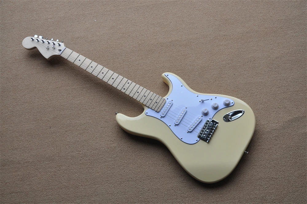 Chinese guitar factory custom ST cream color electric guitar  reversed big headstock guitar Real photos in stock 331