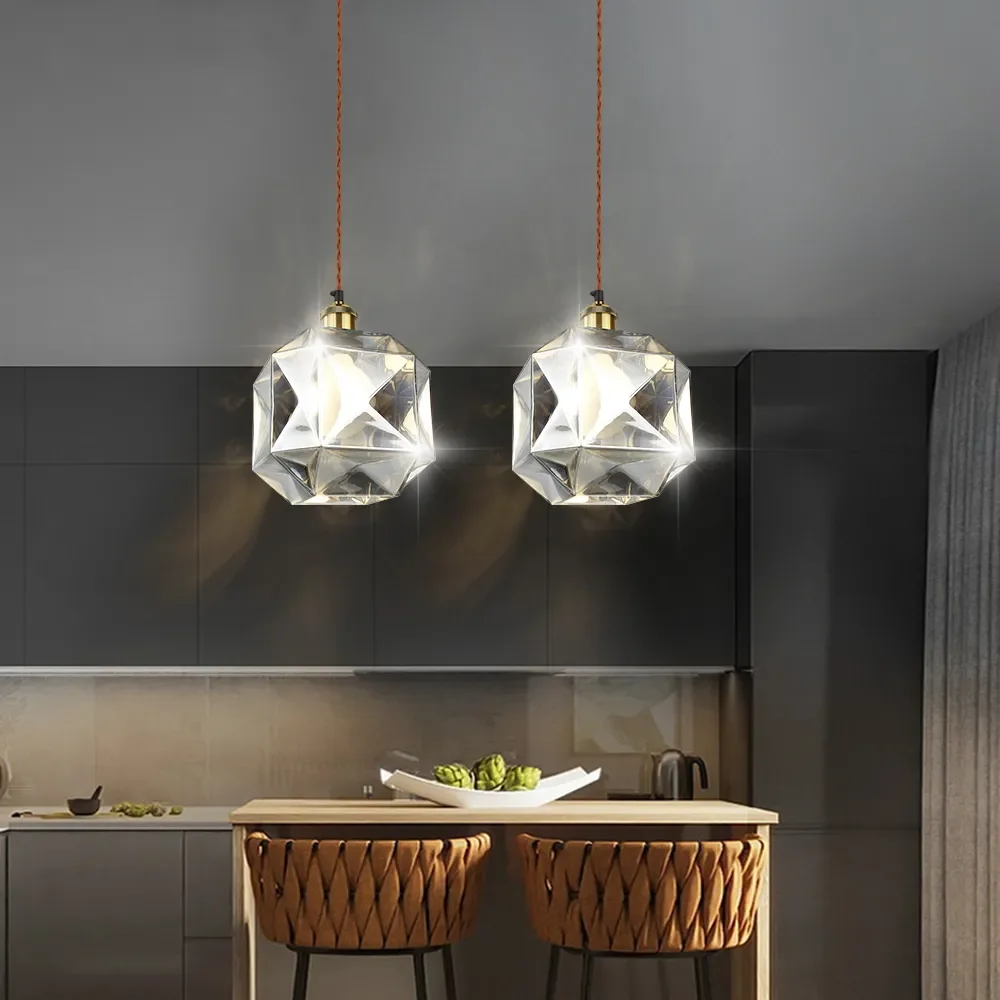 Modern Led Pendant Lights Crystal Glass Chandelier Lamp Suspension Bedroom Kitchen Bar Copper Body Indoor Lighting AC 220V