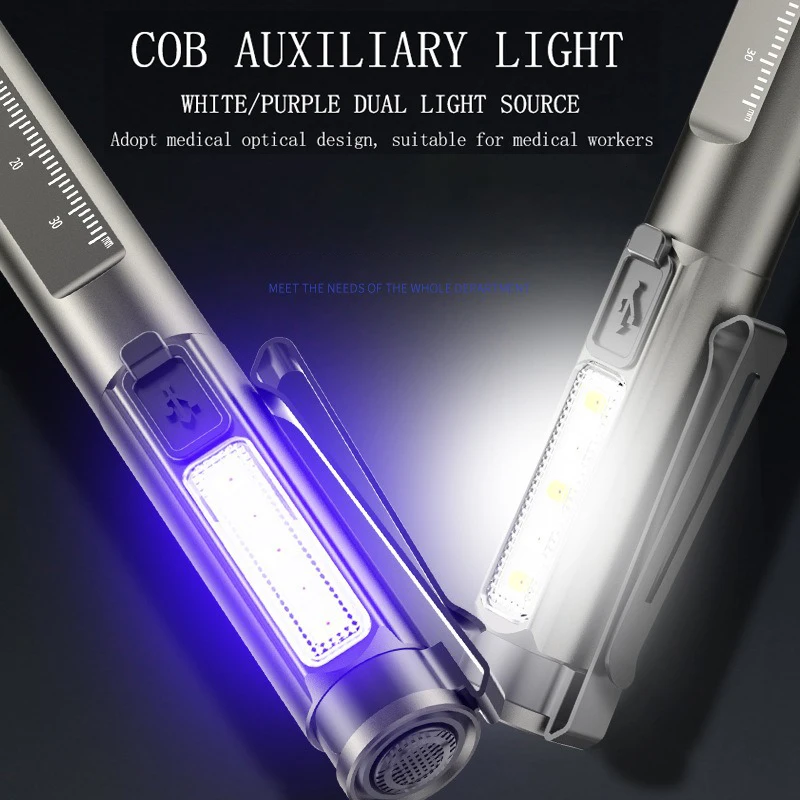 

LED White Yellow Flashlight Pen Light with Built-in Battery UV Light Flashlight TYPE-C Rechargable Portable Torch