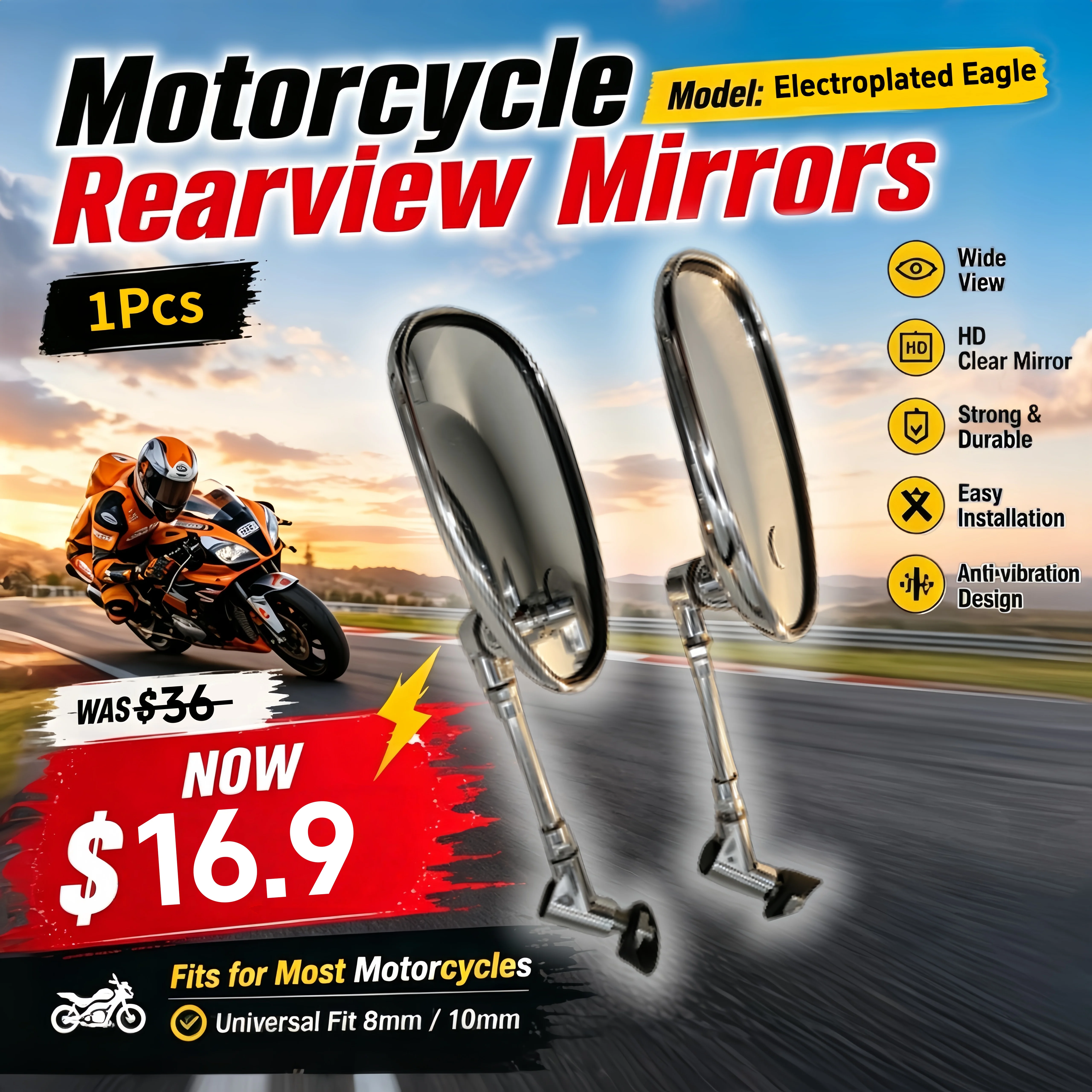 Rétroviseurs chromés pour Yamaha ZY125 Majesty 125 4HC 125cc Scooter