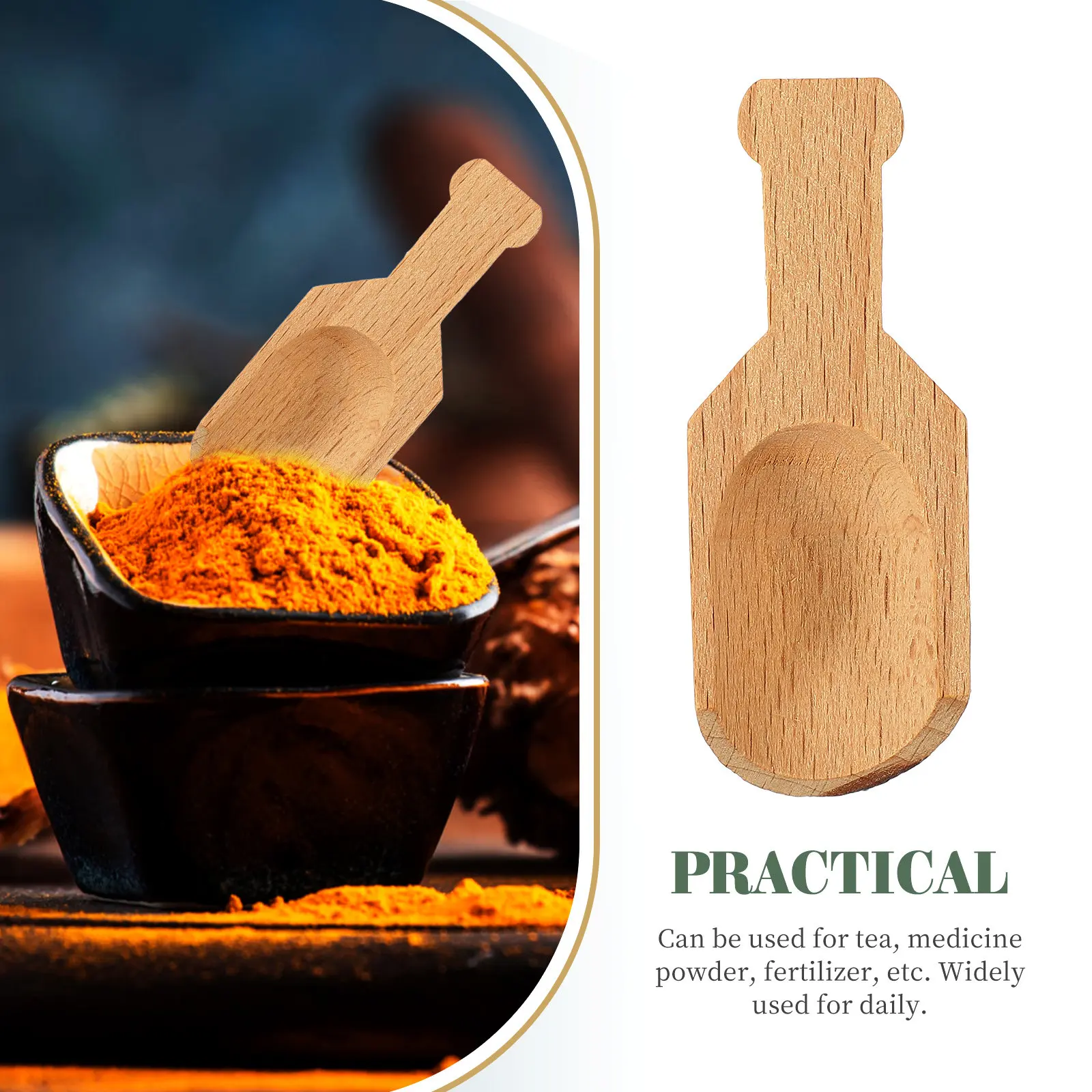 3Pcs Multi-Function Wooden Tea Scoops Household Bath Salt Spoons Compact Ergonomic Flour Coffee Spice Scoop Kitchen Storage
