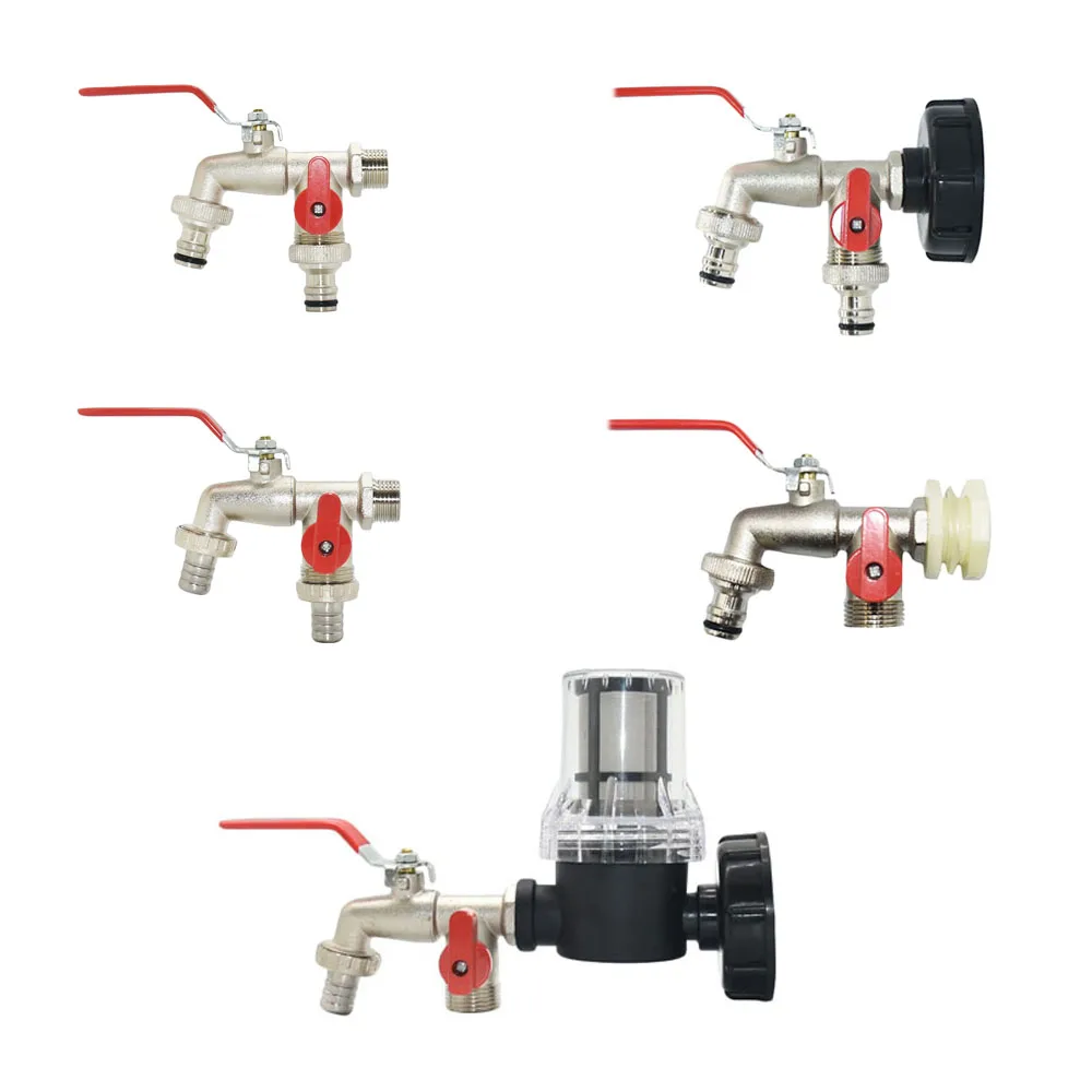 1/2'' Thread Tap IBC Water Tank Connector 2-Way Garden Hose Splitter Irrigation Faucet Joint Replacement Fitting Ball Valve