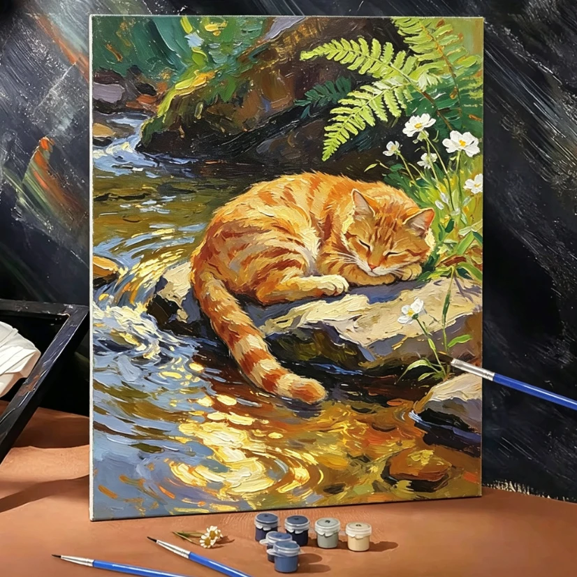 Kit de peinture par numéros animaux chats, toile pré-dessinée, ensemble de peinture acrylique, anti-stress, bricolage, décoration murale, cadeau pour débutants, sans cadre
