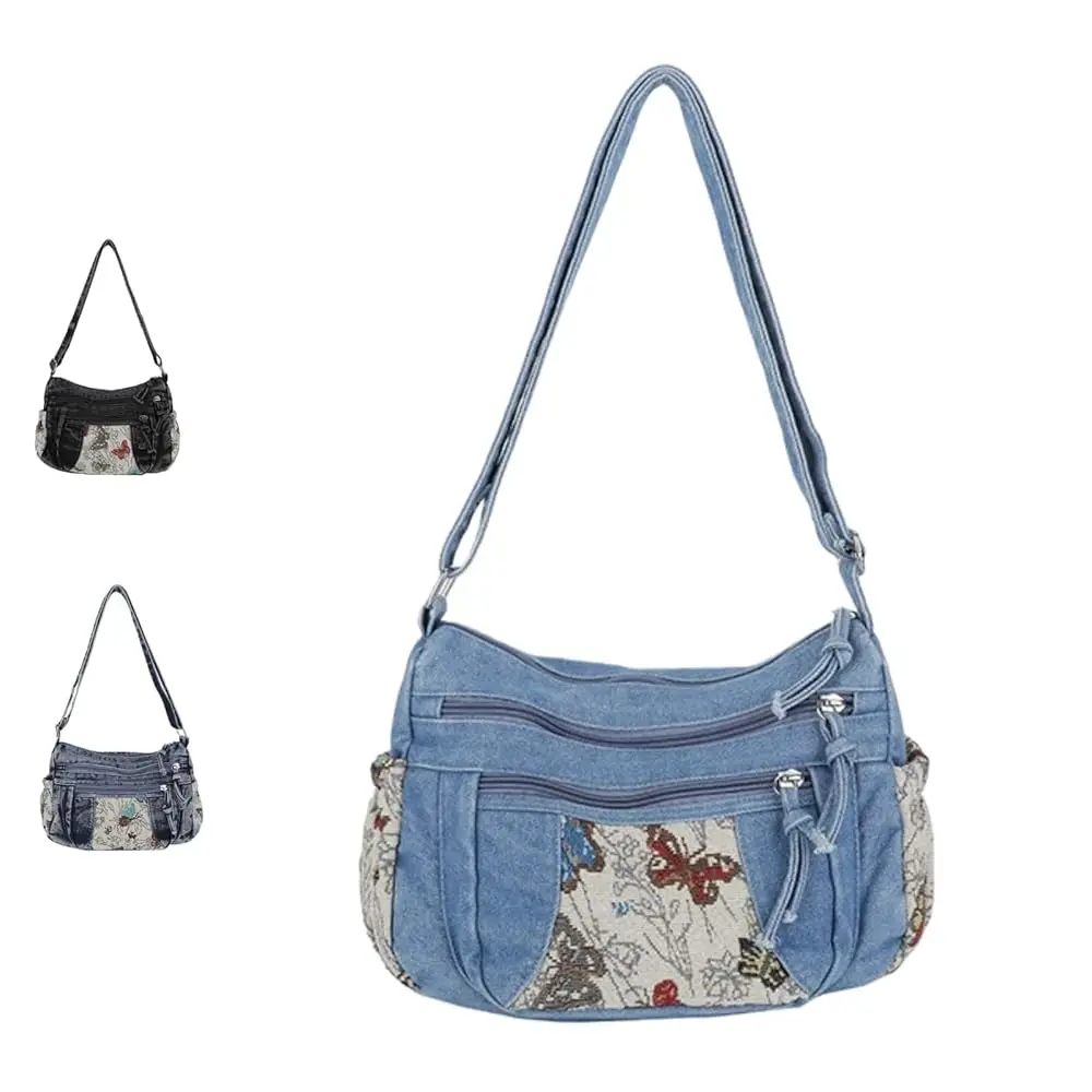 

Crossbody Bags Purse for Women Trendy Travel Denim Shoulder Underarm Handbag Fashion Y2K Contrasting Butterfly Pattern