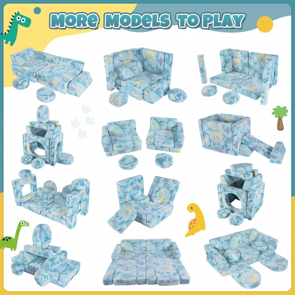 Sofá de juego para niños de 13 piezas, sofá Modular de espuma, Convertible, brillante