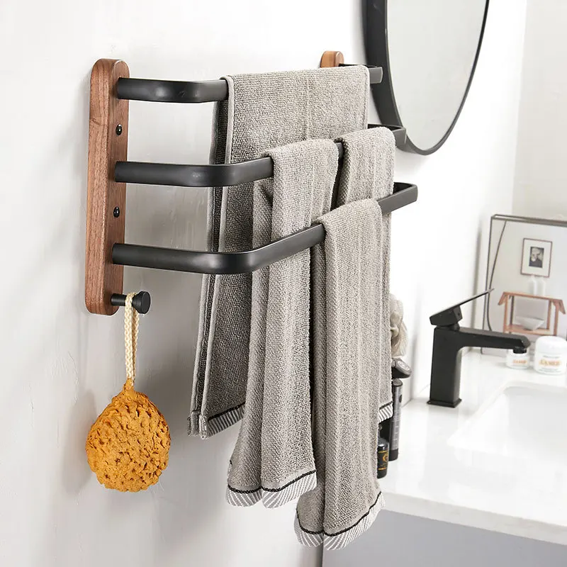 Imagen 5: Toallero de Baño de Madera de 40cm-60cm, Negro/Blanco, de Aluminio, para Colgar en la Pared, con Múltiples Barras y Ganchos