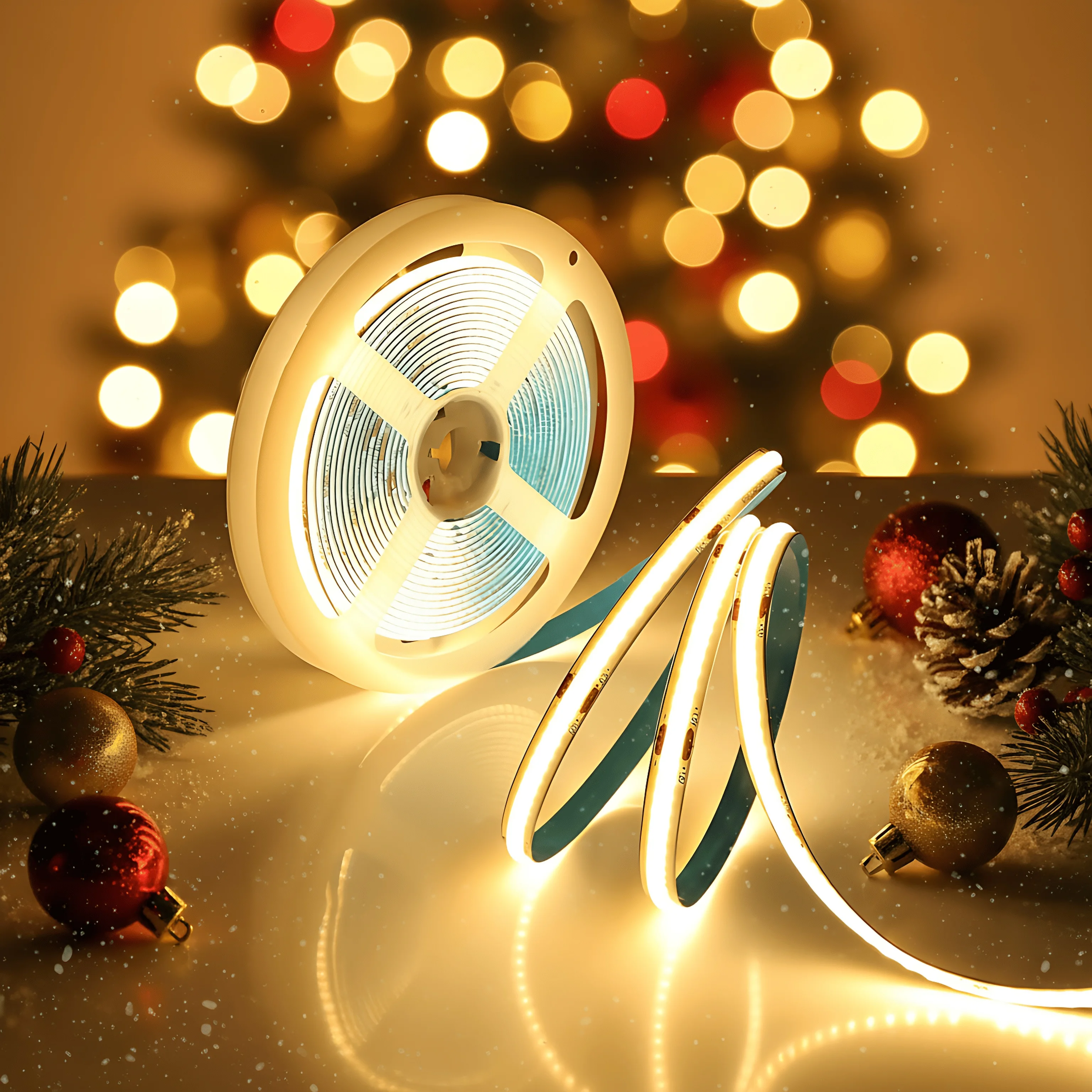 2m Flexibler COB LED-Streifen 24V 3000K Warmweiß Durchgehend Leuchtendes Band für DIY Küchen- und Heimbeleuchtung - Nur LED-Streifen
