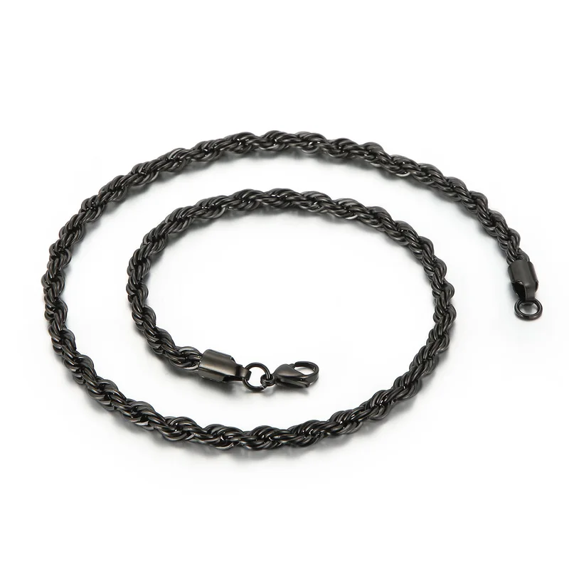 

5pcs Lot Twist Chain Necklaces for Men and Women Stainless Steel Rope Link Chains Black Plated 4mm 22inch