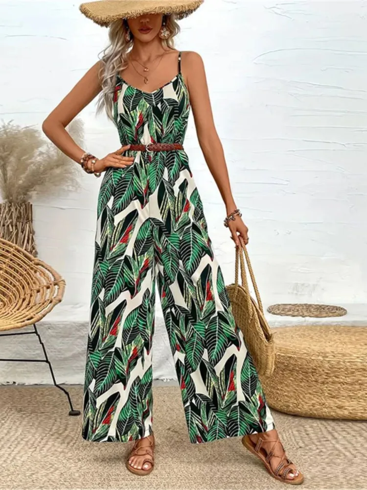 2025 New Fashion Women's Printed Camisoles Wide Leg Pants, Hanging Pants, Women's Camisoles Jumpsuits Women's High-end Sense