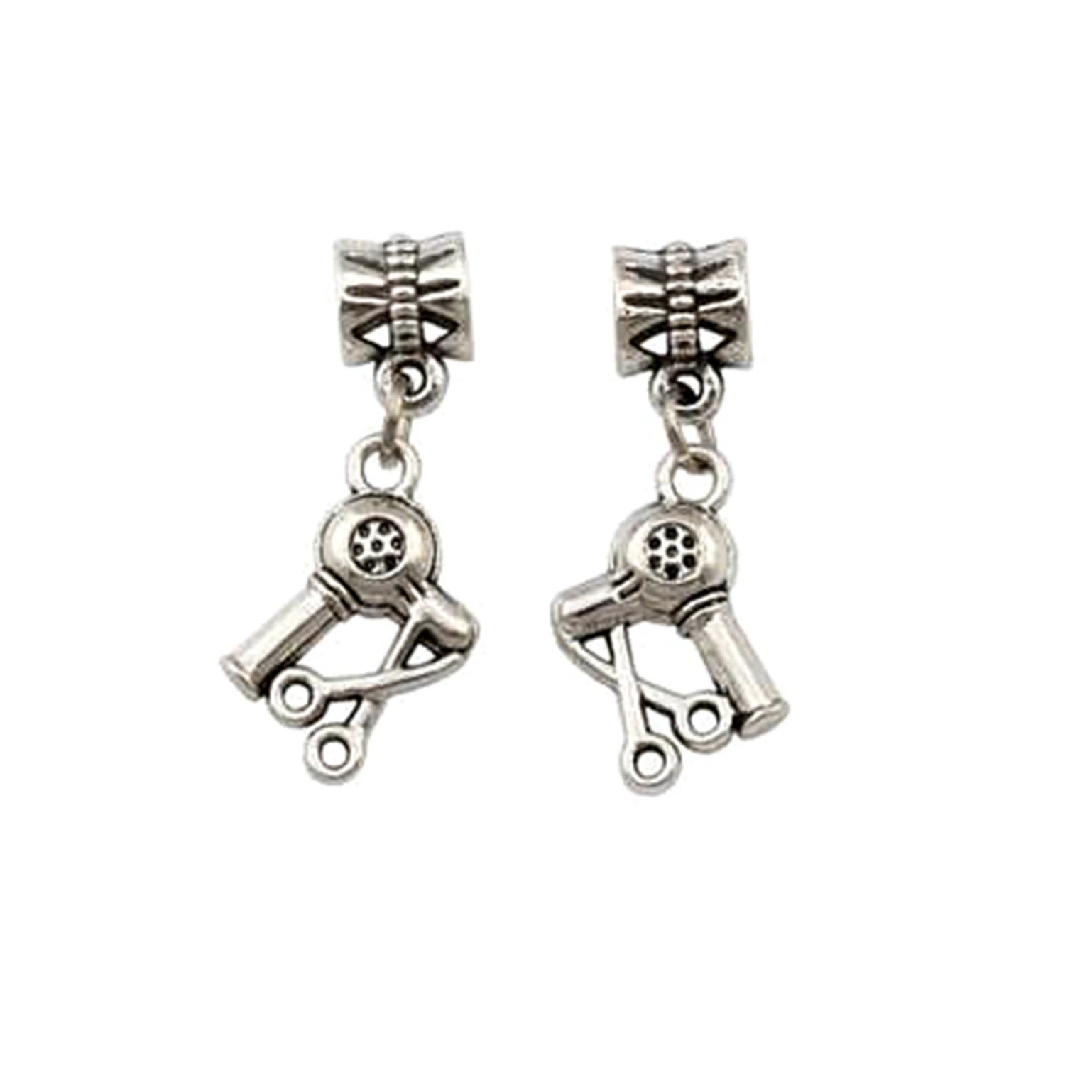 15Pcs Alloy Scissors Blow Dryer Hair Stylist Charm Pendants For Jewelry Making Findings 29x13 MM