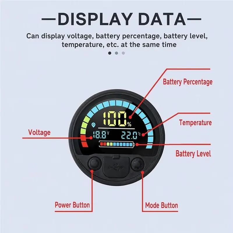 Battery Capacity Indicator 8V-30V DC Voltmeter Voltage Gauge For Car Motorcycle Lead Acid Lithium Lifepo4 12V 24V