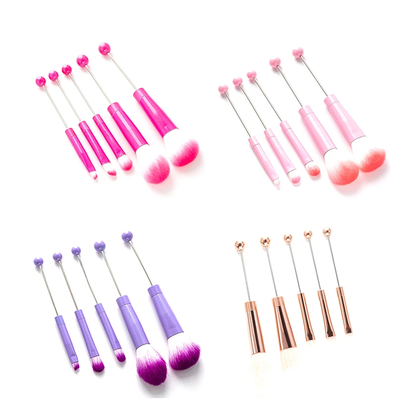 5 Stuks Kralen Oogschaduw Borstel Diy Cosmetische Make-Up Borstels Tool Kit Metalen Handvat Duurzame Oog Make-Up Borstels