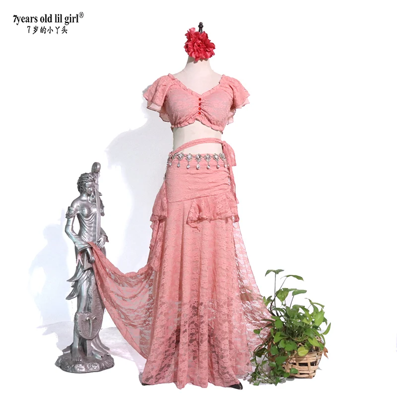 الدانتيل تنورة واحدة الشق بدلة الرقص الشرقي CBB110