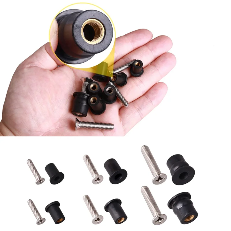 36 Pairs M4/M5/M6 Neoprene Well Nuts with Stainless Steel Screw Rubber Well Nuts Kayak Brass Copper Bolts Well Nut Kit