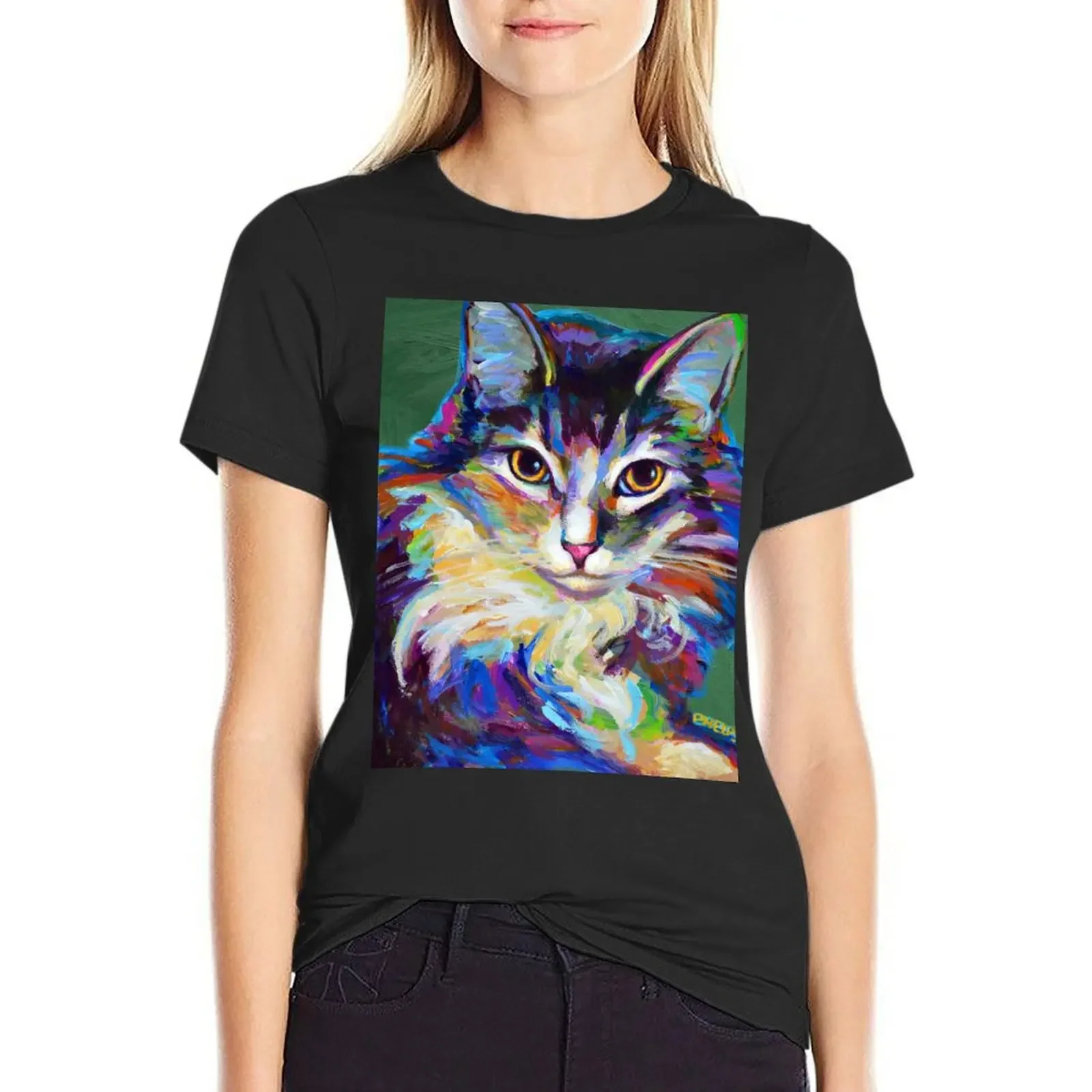 

Cute Ragdoll Cat on Green T-Shirt funny tees quick-drying lady clothes tops Women