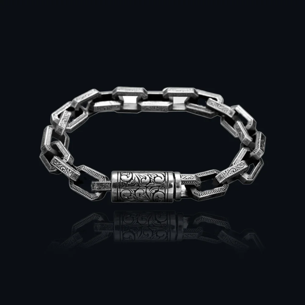 

Silver Color New Rattan Grass Pattern Bracelet Creative Design Personalized Retro Handmade Aggressive Fashion Men's Jewelry