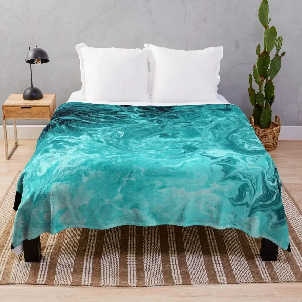 

Wave Turquoise Throw Blanket Wrinkle Resistant Lightweight Blanket