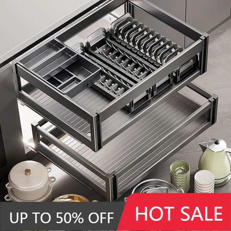 Pull Out Kitchen Cabinets Sliding Baskets Aluminum Large Organizer Rack For Closet Dishes Cabinet Storage Organizer Furniture