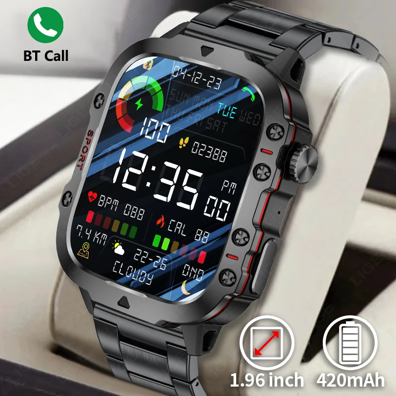 2024 Outdoor Military 3ATM Waterproof Smart Watch Men 420mAh Battery Heart Rate Sports Fitness Watches Bluetooth Call Smartwatch