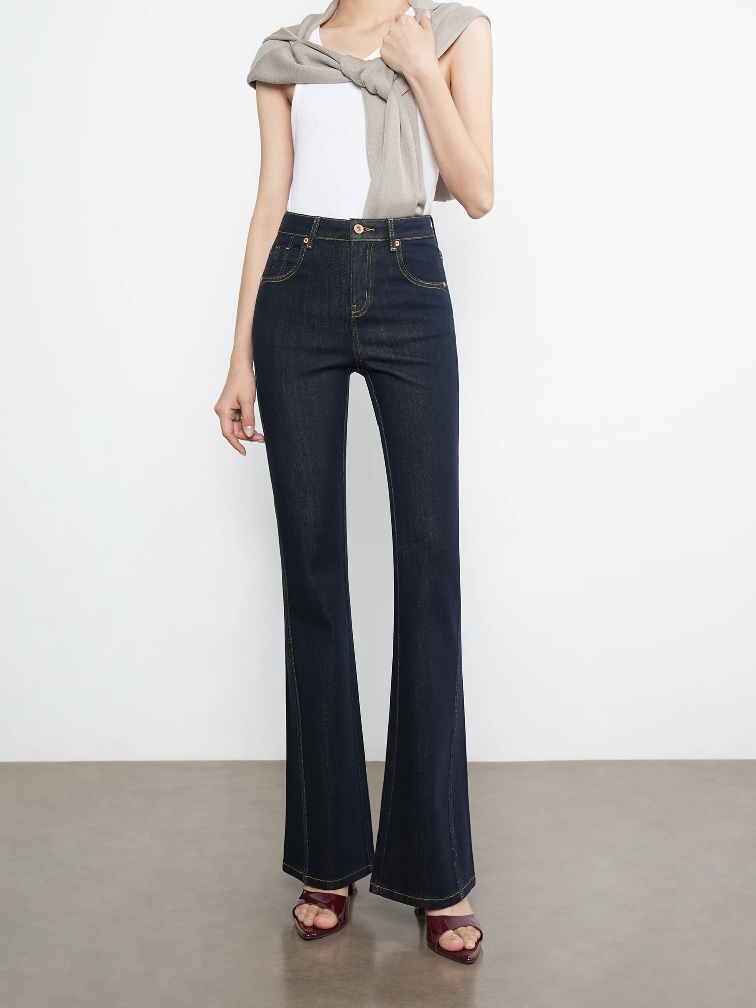 

Slim Fit High Waist Denim Flared Jeans Women's Four Way Stretch Side S Line Micro Flared Blue Jeans Ele Sle Soft Fabric