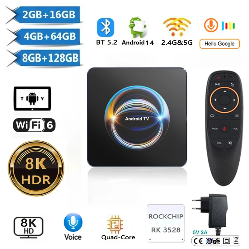 Smart TV Box X66 HD 8K Android 14 RK3528 4GB 64GB 128GB Rom Dual Wifi 2.4&5G Google Video  TV Box BT5.2 Media Player Set Top Box