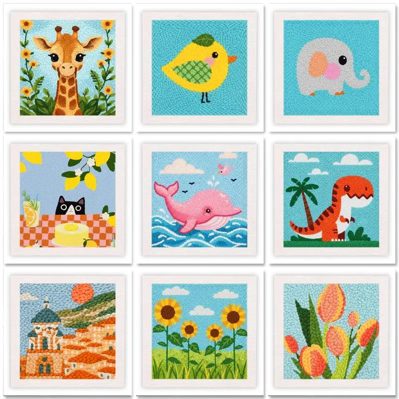 

GATYZTORY Flower Squirrel Punch Needle Kit Hoop Yarn Tools for Beginners DIY Embroidery Craft Set Gift for Adults Kids Holiday D