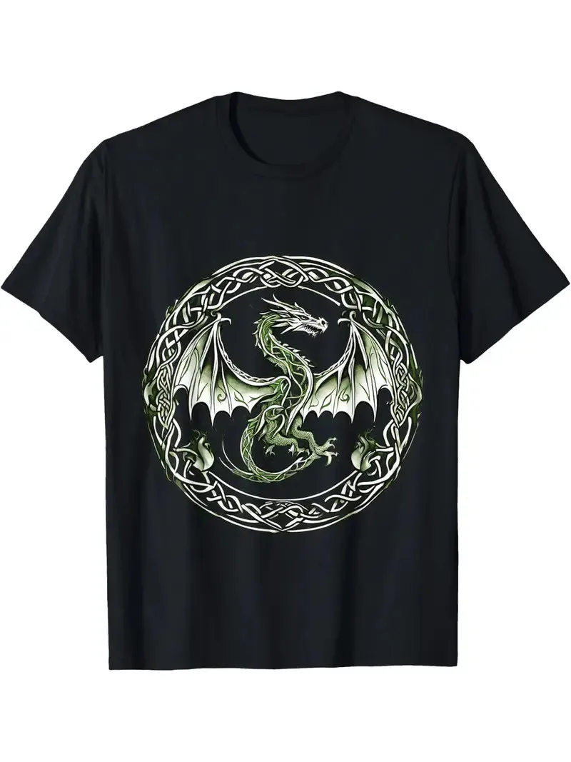 

Tribal Irish Green Celtic Knot Fantasy Celtic Dragon T-Shirt Men's T-shirt Funny