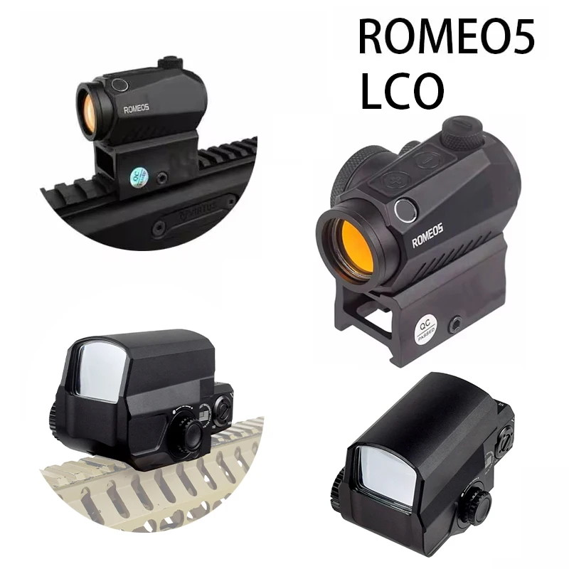 Tactical LCO ROMEO5 1x20 Red Dot Sight Holographic Reflex Compact 2 MOA Riflescope Collimator Hunting Scope UNITY Riser Mount