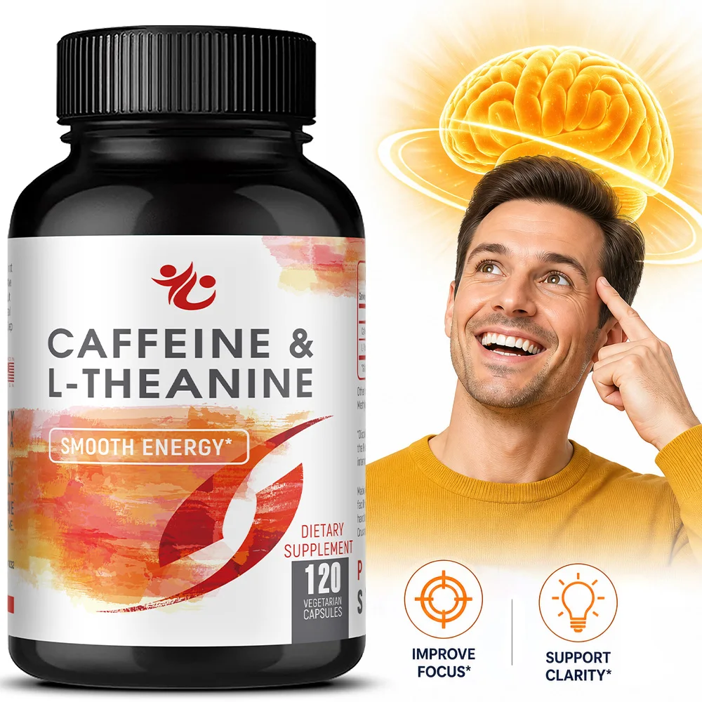 Caffeine 50mg & L Theanine 100mg - for Smart Smooth Energy & Focus Supplement, Nootropic Brain Booster Cognitive Support