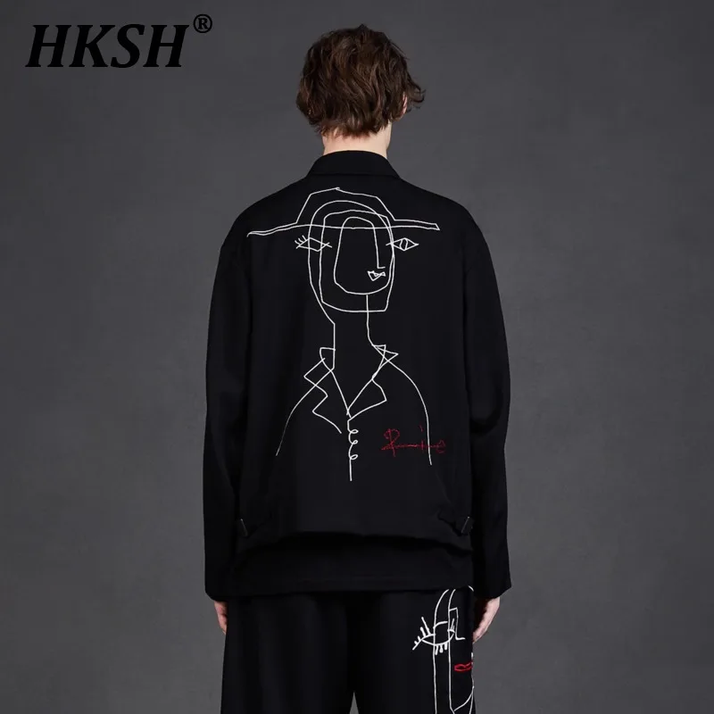 

HKSH Spring Autumn New Men's Tide Dark Embroidered Jackets Niche Print Punk Streetwear Japanese Chic Coats Gothic Outwear HK1991